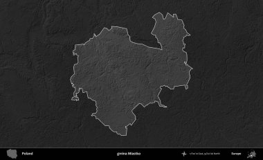 gmina Miastko. Polonya 'nın idari bölgesi kararmış bir gri tonlama yükseklik haritasına vurgulandı ve özetlendi