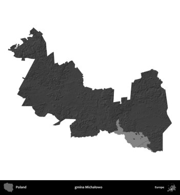 gmina Michalowo. Polonya 'nın idari bölgesi gri ölçekli yükseklik haritasında beyaza izole edildi
