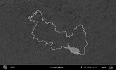 gmina Michalowo. Polonya 'nın idari bölgesini gri ölçekli bir yükseklik haritasında özetledim
