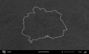 powiat miechowski. Polonya 'nın idari bölgesini gri ölçekli bir yükseklik haritasında özetledim