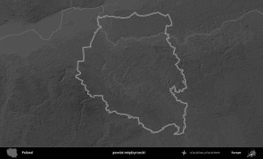 powiat miedzyrzecki. Polonya 'nın idari bölgesini gri ölçekli bir yükseklik haritasında özetledim