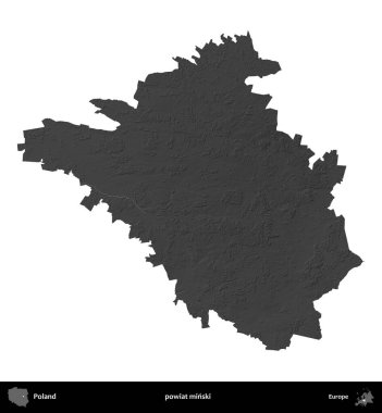 powiat minski. Polonya 'nın idari bölgesi gri ölçekli yükseklik haritasında beyaza izole edildi