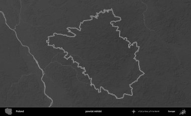 powiat minski. Polonya 'nın idari bölgesini gri ölçekli bir yükseklik haritasında özetledim