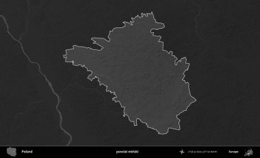 powiat minski. Polonya 'nın idari bölgesi kararmış bir gri tonlama yükseklik haritasına vurgulandı ve özetlendi