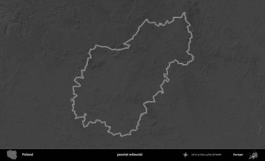 powiat mlawski. Polonya 'nın idari bölgesini gri ölçekli bir yükseklik haritasında özetledim