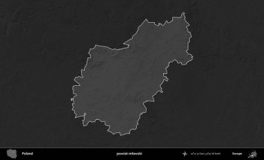 powiat mlawski. Polonya 'nın idari bölgesi kararmış bir gri tonlama yükseklik haritasına vurgulandı ve özetlendi