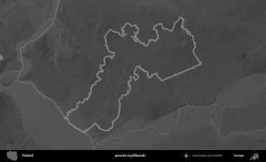 powiat mysliborski. Polonya 'nın idari bölgesini gri ölçekli bir yükseklik haritasında özetledim