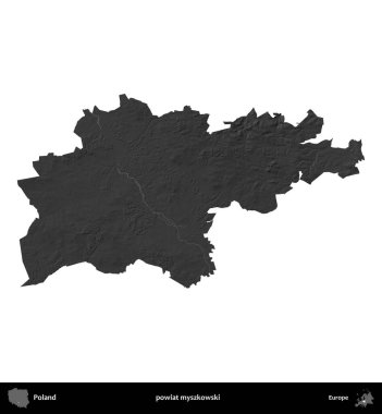 powiat myszkowski. Polonya 'nın idari bölgesi gri ölçekli yükseklik haritasında beyaza izole edildi