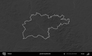 powiat myszkowski. Polonya 'nın idari bölgesini gri ölçekli bir yükseklik haritasında özetledim