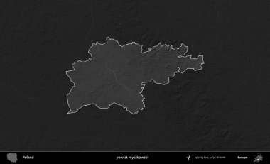 powiat myszkowski. Polonya 'nın idari bölgesi kararmış bir gri tonlama yükseklik haritasına vurgulandı ve özetlendi