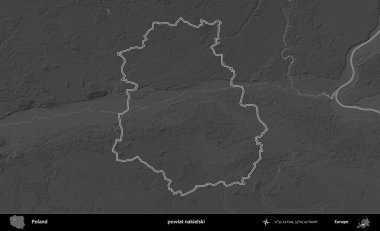 powiat nakielski. Polonya 'nın idari bölgesini gri ölçekli bir yükseklik haritasında özetledim