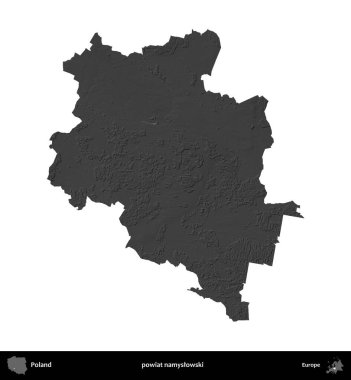 powiat namyslowski. Polonya 'nın idari bölgesi gri ölçekli yükseklik haritasında beyaza izole edildi