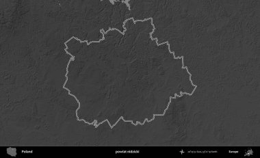 powiat nidzicki. Polonya 'nın idari bölgesini gri ölçekli bir yükseklik haritasında özetledim