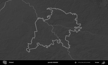 powiat nizanski. Polonya 'nın idari bölgesini gri ölçekli bir yükseklik haritasında özetledim
