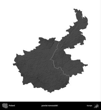 powiat nowosolski. Polonya 'nın idari bölgesi gri ölçekli yükseklik haritasında beyaza izole edildi