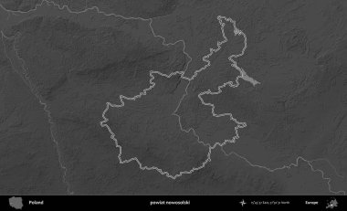 powiat nowosolski. Polonya 'nın idari bölgesini gri ölçekli bir yükseklik haritasında özetledim