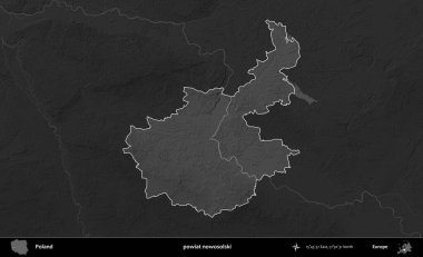 powiat nowosolski. Polonya 'nın idari bölgesi kararmış bir gri tonlama yükseklik haritasına vurgulandı ve özetlendi
