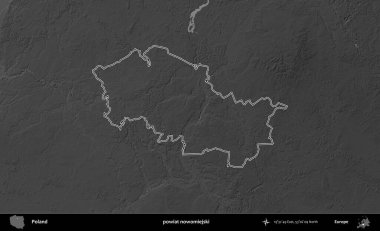 powiat nowomiejski. Polonya 'nın idari bölgesini gri ölçekli bir yükseklik haritasında özetledim
