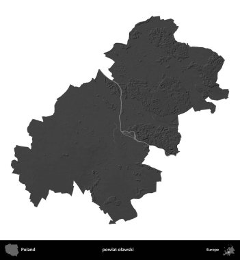 powiat olawski. Polonya 'nın idari bölgesi gri ölçekli yükseklik haritasında beyaza izole edildi