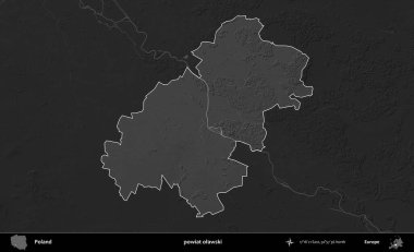 powiat olawski. Polonya 'nın idari bölgesi kararmış bir gri tonlama yükseklik haritasına vurgulandı ve özetlendi