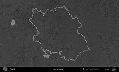 powiat olecki. Polonya 'nın idari bölgesini gri ölçekli bir yükseklik haritasında özetledim