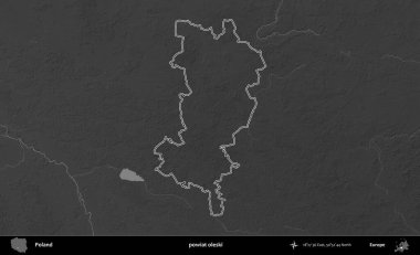 powiat oleski. Polonya 'nın idari bölgesini gri ölçekli bir yükseklik haritasında özetledim