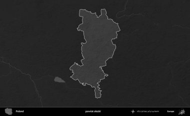 powiat oleski. Polonya 'nın idari bölgesi kararmış bir gri tonlama yükseklik haritasına vurgulandı ve özetlendi