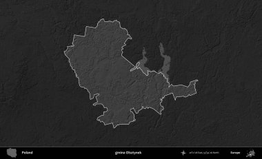 gmina Olsztynek. Polonya 'nın idari bölgesi kararmış bir gri tonlama yükseklik haritasına vurgulandı ve özetlendi