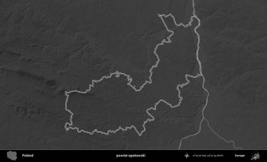powiat opatowski. Polonya 'nın idari bölgesini gri ölçekli bir yükseklik haritasında özetledim