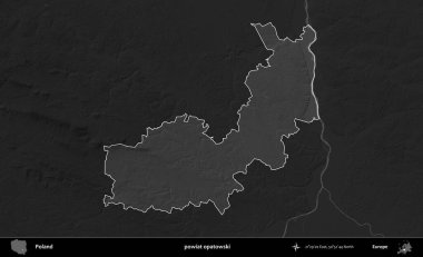 powiat opatowski. Polonya 'nın idari bölgesi kararmış bir gri tonlama yükseklik haritasına vurgulandı ve özetlendi