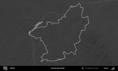 powiat opoczynski. Polonya 'nın idari bölgesini gri ölçekli bir yükseklik haritasında özetledim