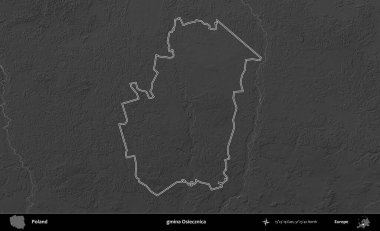 gmina Osiecznica. Polonya 'nın idari bölgesini gri ölçekli bir yükseklik haritasında özetledim