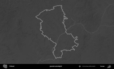 powiat ostrolecki. Polonya 'nın idari bölgesini gri ölçekli bir yükseklik haritasında özetledim