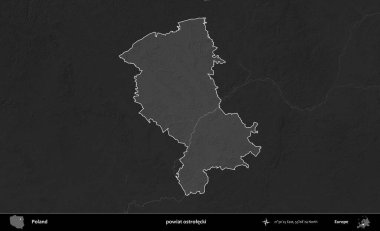 powiat ostrolecki. Polonya 'nın idari bölgesi kararmış bir gri tonlama yükseklik haritasına vurgulandı ve özetlendi