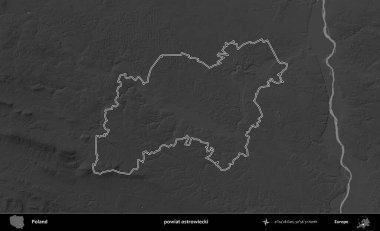 powiat ostrowiecki. Polonya 'nın idari bölgesini gri ölçekli bir yükseklik haritasında özetledim