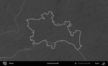 powiat ostrowski. Polonya 'nın idari bölgesini gri ölçekli bir yükseklik haritasında özetledim