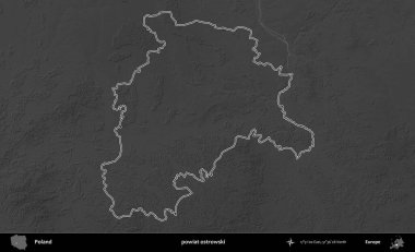 powiat ostrowski. Polonya 'nın idari bölgesini gri ölçekli bir yükseklik haritasında özetledim