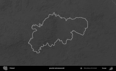 powiat ostrzeszowski. Polonya 'nın idari bölgesini gri ölçekli bir yükseklik haritasında özetledim