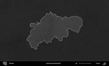 powiat ostrzeszowski. Polonya 'nın idari bölgesi kararmış bir gri tonlama yükseklik haritasına vurgulandı ve özetlendi