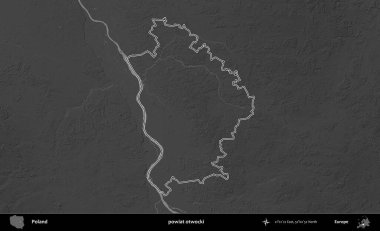 powiat otwocki. Polonya 'nın idari bölgesini gri ölçekli bir yükseklik haritasında özetledim