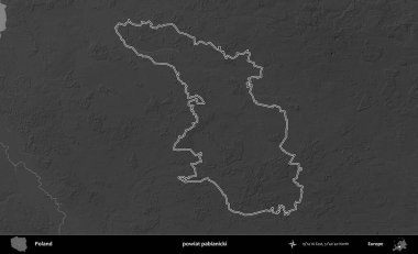 powiat pabianicki. Polonya 'nın idari bölgesini gri ölçekli bir yükseklik haritasında özetledim