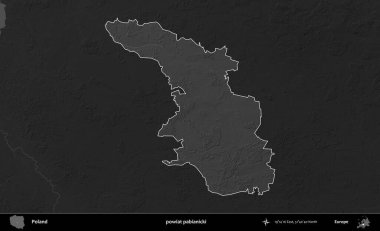 powiat pabianicki. Polonya 'nın idari bölgesi kararmış bir gri tonlama yükseklik haritasına vurgulandı ve özetlendi