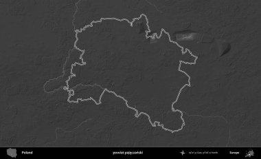 powiat pajeczanski. Polonya 'nın idari bölgesini gri ölçekli bir yükseklik haritasında özetledim