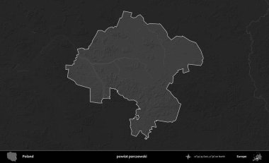 Powiat parchewski. Polonya 'nın idari bölgesi kararmış bir gri tonlama yükseklik haritasına vurgulandı ve özetlendi