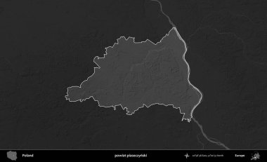 powiat piaseczynski. Polonya 'nın idari bölgesi kararmış bir gri tonlama yükseklik haritasına vurgulandı ve özetlendi