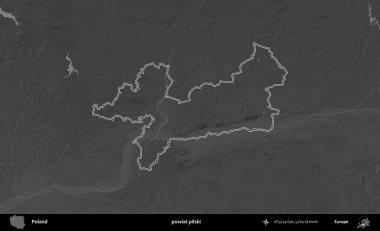 powiat pilski. Polonya 'nın idari bölgesini gri ölçekli bir yükseklik haritasında özetledim