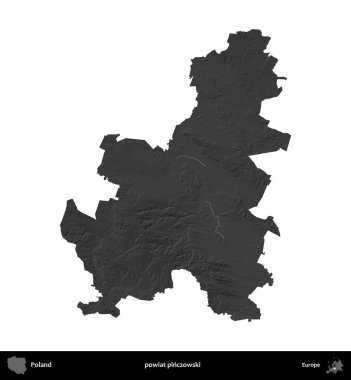 powiat pinczowski. Polonya 'nın idari bölgesi gri ölçekli yükseklik haritasında beyaza izole edildi