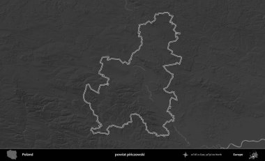 powiat pinczowski. Polonya 'nın idari bölgesini gri ölçekli bir yükseklik haritasında özetledim