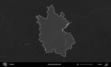 powiat piotrkowski. Polonya 'nın idari bölgesi kararmış bir gri tonlama yükseklik haritasına vurgulandı ve özetlendi