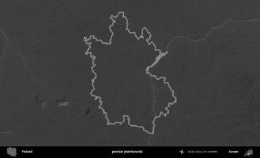 powiat piotrkowski. Polonya 'nın idari bölgesini gri ölçekli bir yükseklik haritasında özetledim